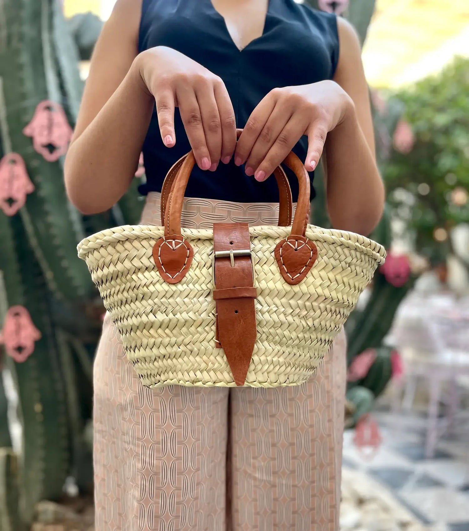 Handwoven Straw Basket Bag