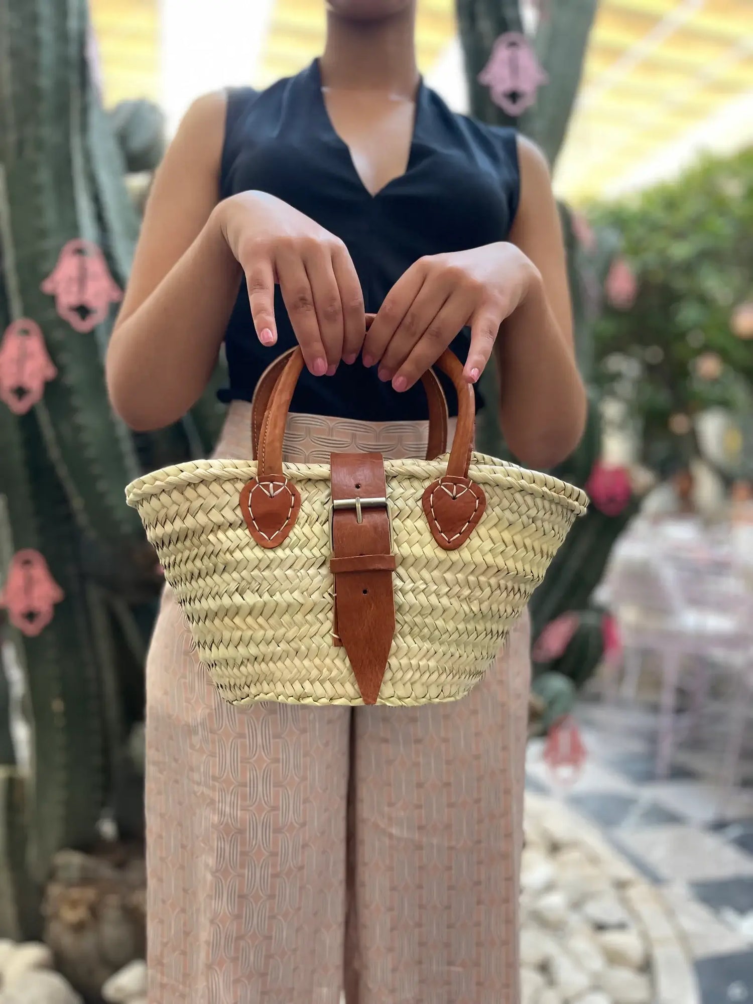 Handwoven Straw Basket Bag
