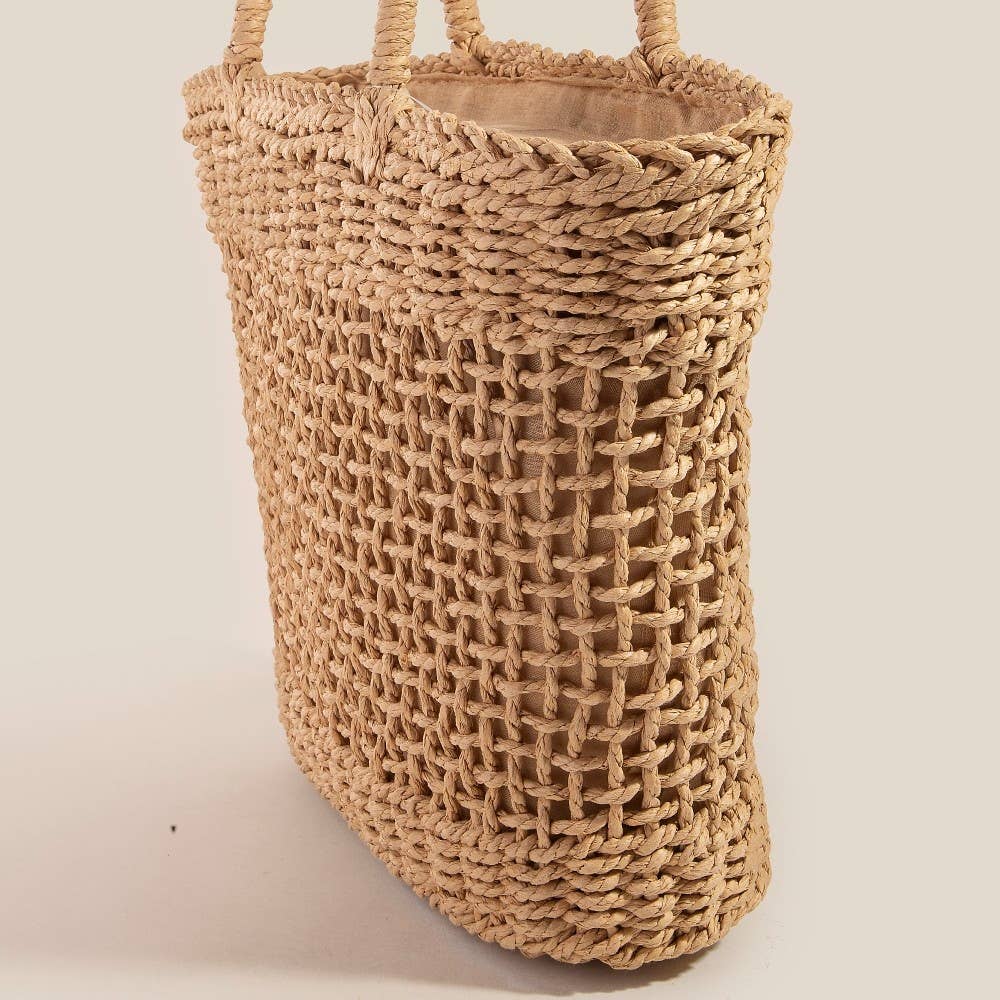 Braided Straw Handle Tote Bag