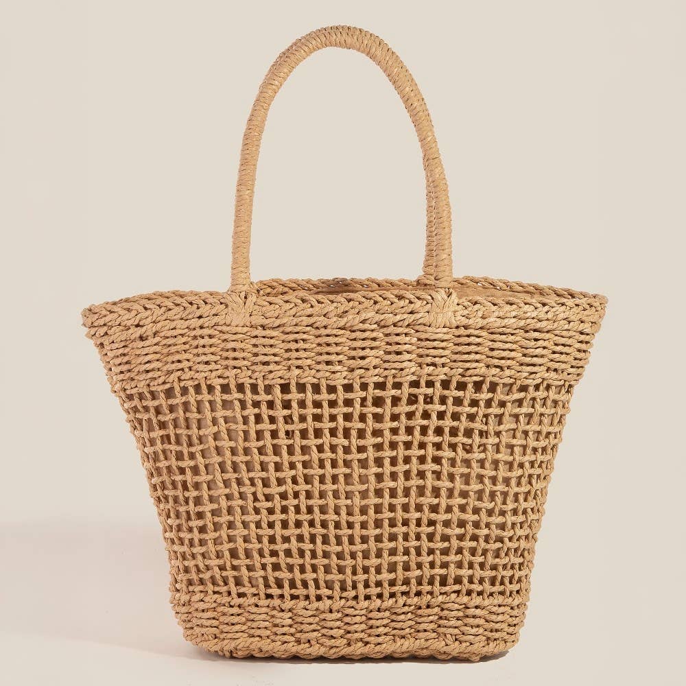 Braided Straw Handle Tote Bag