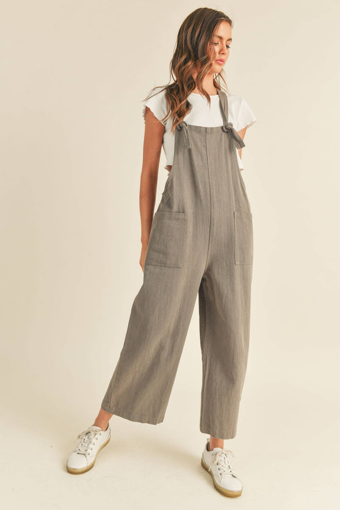 WASHED COTTON JUMPSUIT - Olive Brown