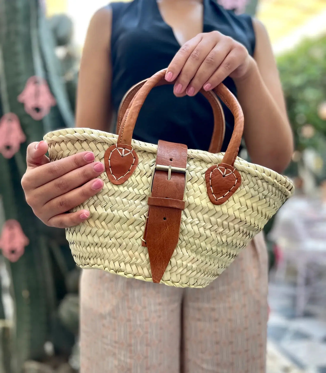 Handwoven Straw Basket Bag